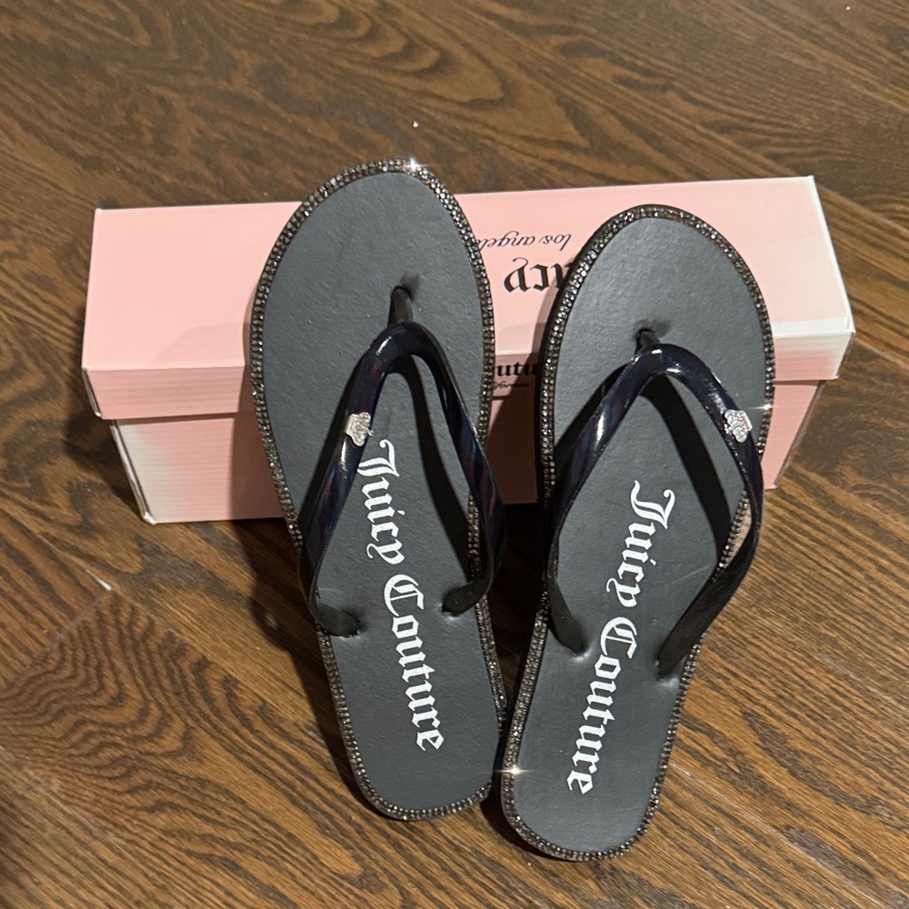 Juicy Couture Black Sandals with Rhinestone Accents